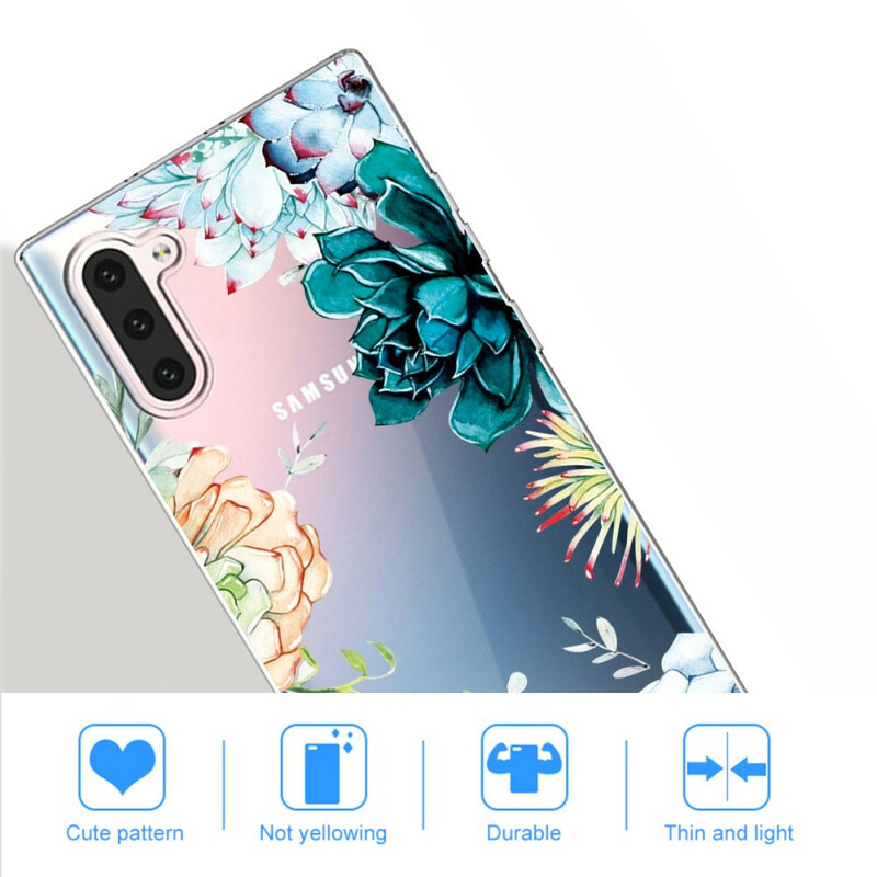 Samsung Galaxy Note 10 läpinäkyvä akvarelli kukka tapauksessa