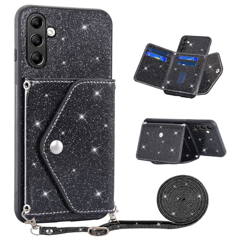 Samsung Galaxy S26 FE -suojakotelo, korttitasku, kimallus ja olkahihna