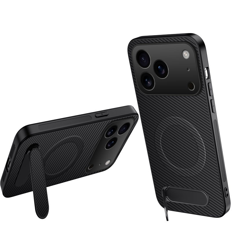 Magneettinen iPhone 18 Pro -suojakotelo hiilikuitua, telineellä