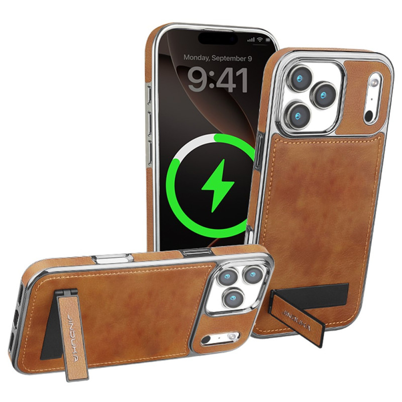 Coque iPhone 18 Pro / 17 Pro Effet Cuir avec Support JINDUKA