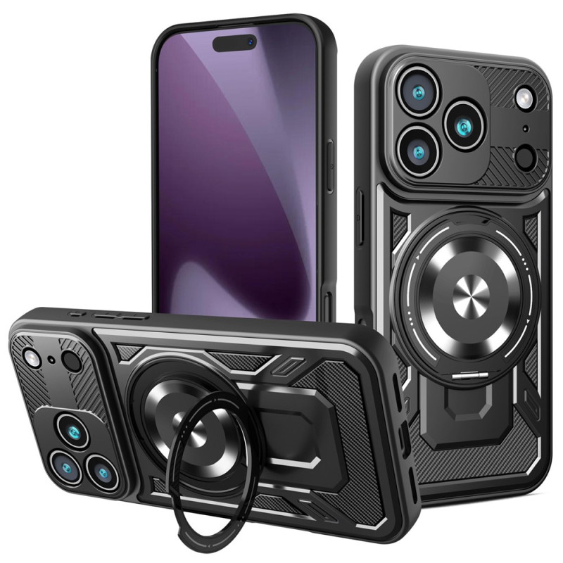 iPhone 18 Pro Max / 17 Pro Max -suojakotelo, magneettinen hiilikuitu, 360°-telineellä