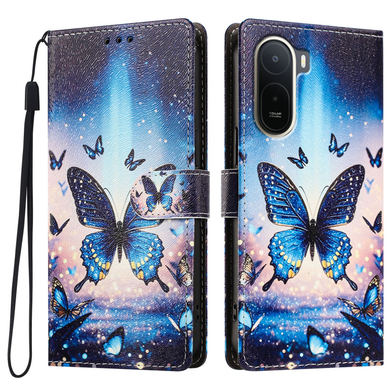 Xiaomi Redmi A7 Pro / Poco C81 Pro -suojakotelo, fluoresoiva perhoskuvio