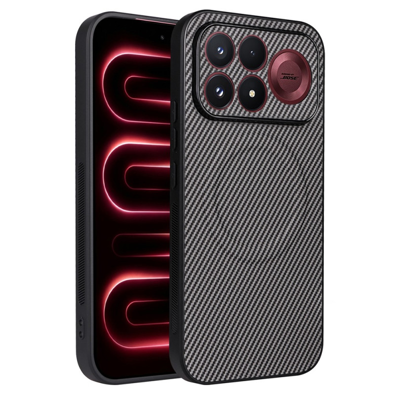 Coque Poco F9 Ultra Texture Carbone avec Anneau Métallique