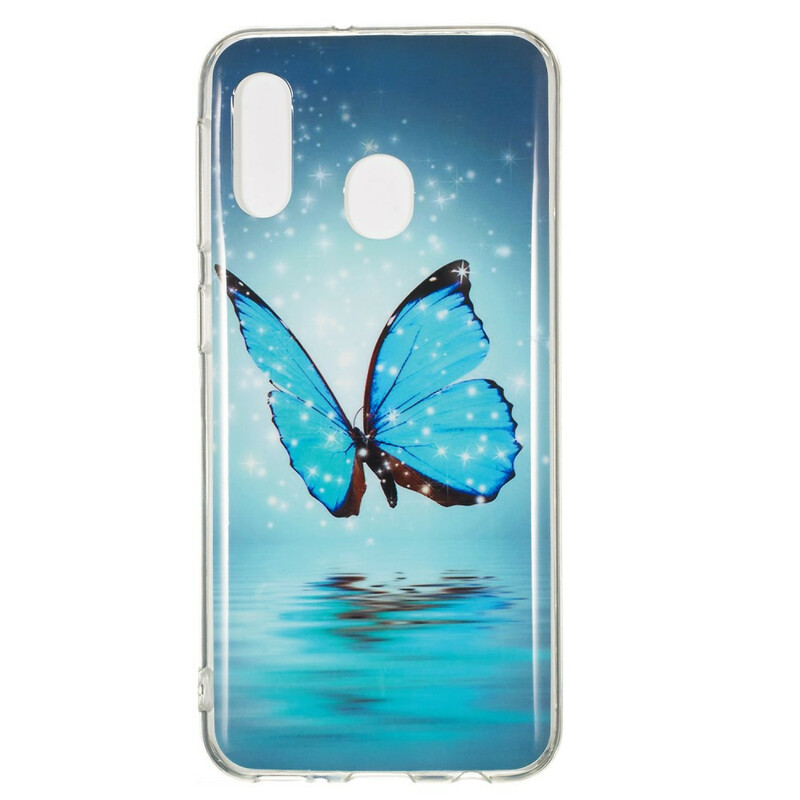 Samsung Galaxy A20e Perhonen Case Sininen fluoresoiva