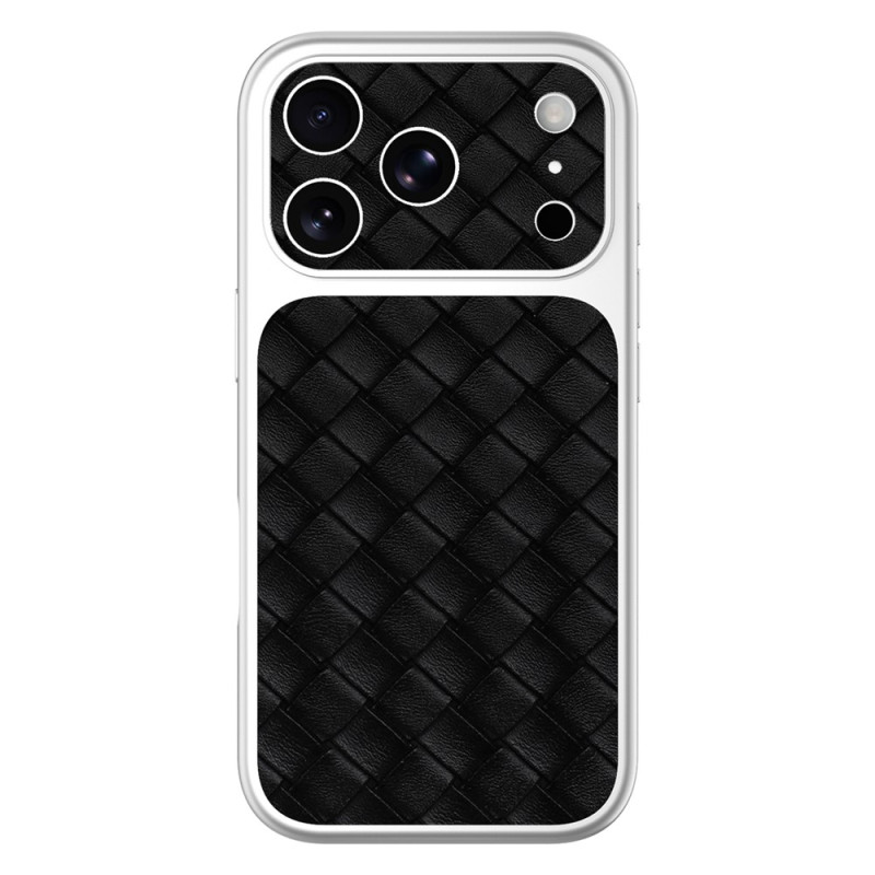 iPhone 18 Pro / 17 Pro -suojakotelo, punottu ulkonäkö ja hopeanvärinen reunus