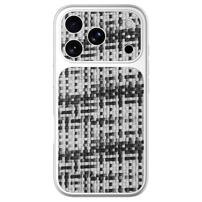 iPhone 18 Pro / 17 Pro -suojakotelo, nahkamainen ulkonäkö ja hopeanvärinen reunus