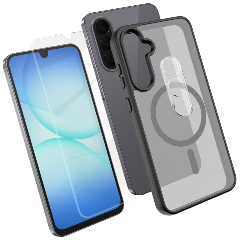 Samsung Galaxy A18 4G:n 3-in-1-magneettikotelo, jossa on panssarilasi ja kameransuoja