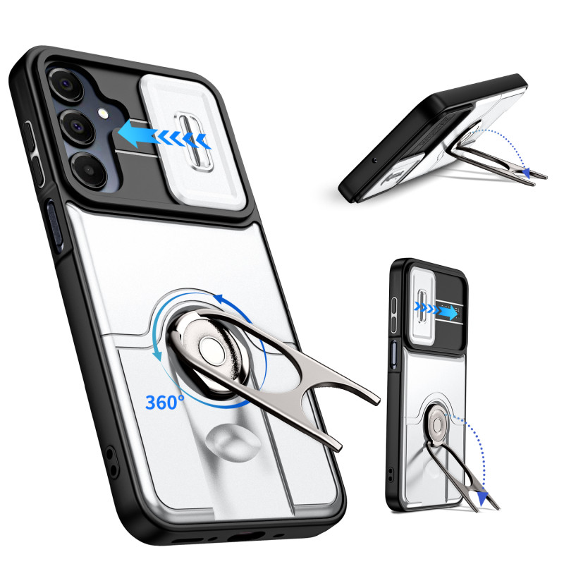 Samsung Galaxy S26 FE / S25 FE -suojakotelo, kameran peite ja kääntyvä teline