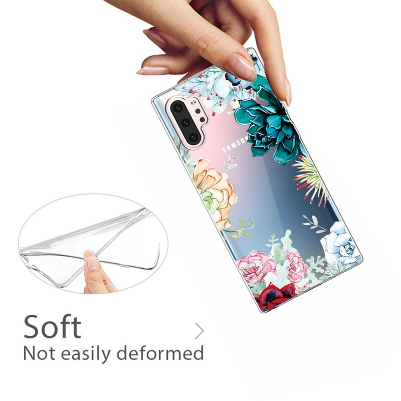 Samsung Galaxy Note 10 Plus läpinäkyvä akvarelli kukka tapauksessa