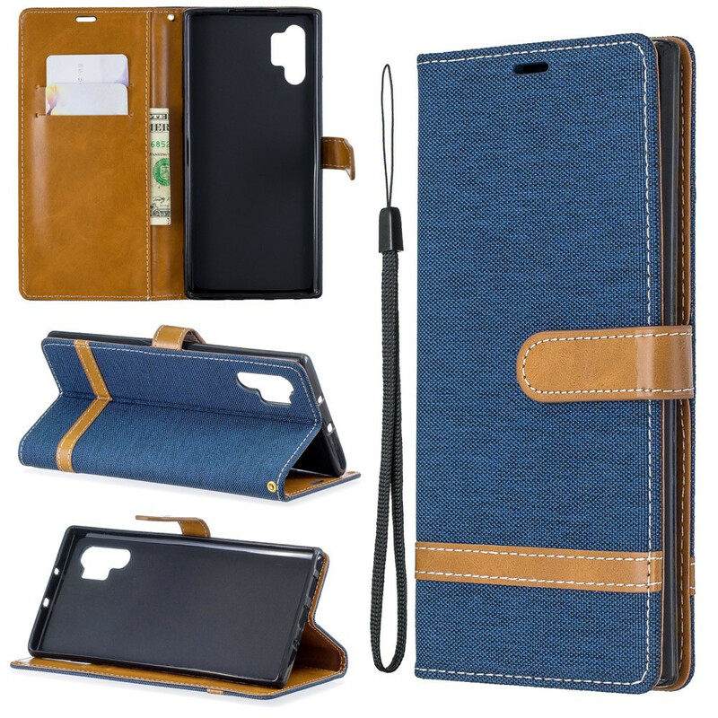 Samsung Galaxy Note 10 Plus Kangas ja nahka Effect Case hihnalla
