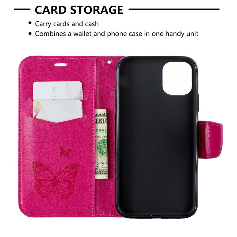 Suojus iPhone 11R:lle Perhonen painettu kaulanauha