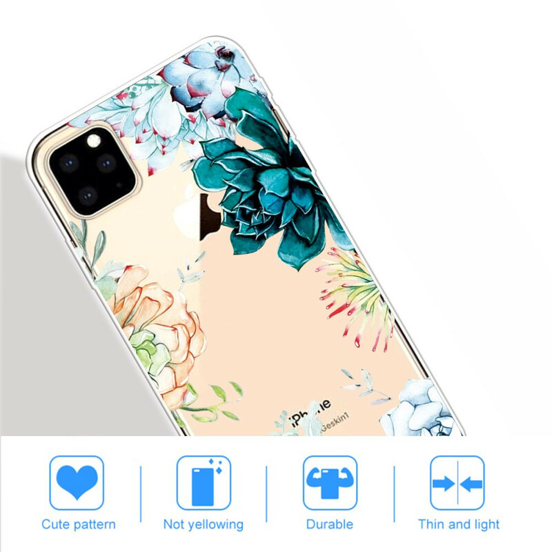 iPhone 11 Max läpinäkyvä akvarelli kukka tapauksessa