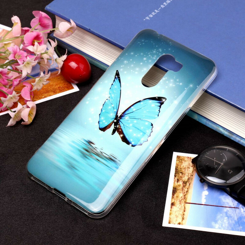 Xiaomi Pocophone F1 Butterfly Case Sininen fluoresoiva