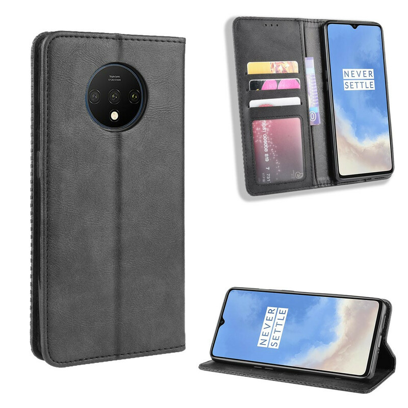  OnePlus 7T Vintage Leather Effect Flip Cover -suojakansi