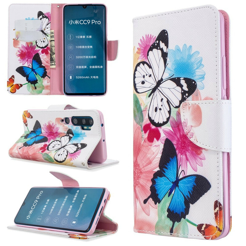 Xiaomi Mi Note 10 Case maalattu perhosia ja kukkia