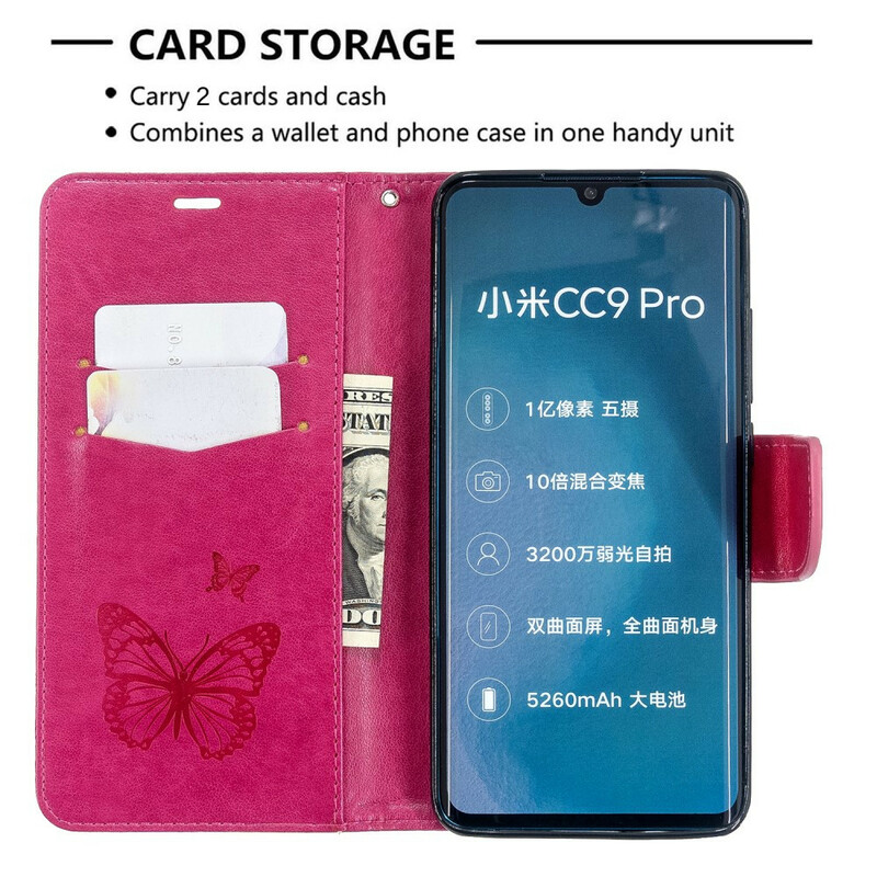 Xiaomi Mi Note 10 Butterfly painettu hihna tapauksessa