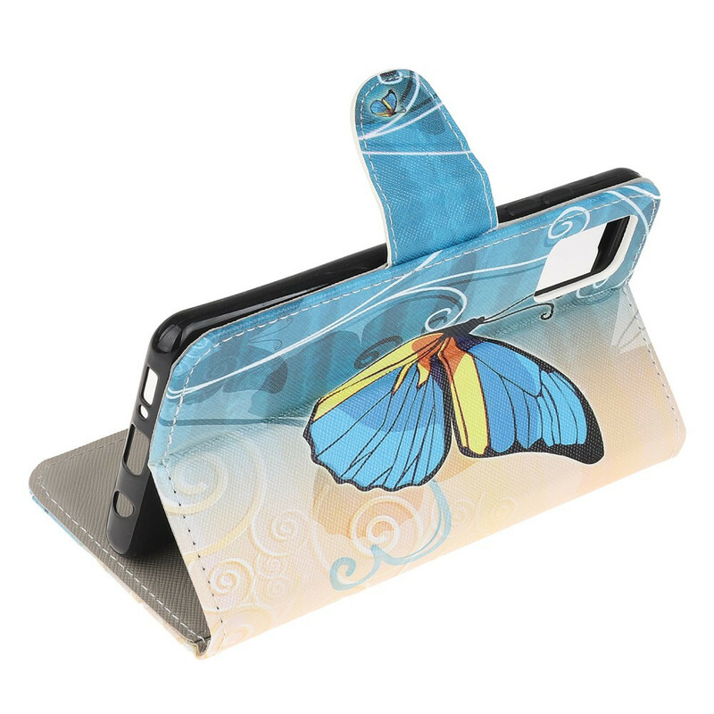 Samsung Galaxy A51 Butterfly Case sininen ja keltainen