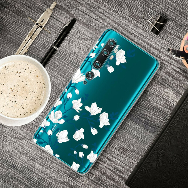 Xiaomi Mi Note 10 Case Valkoiset kukat