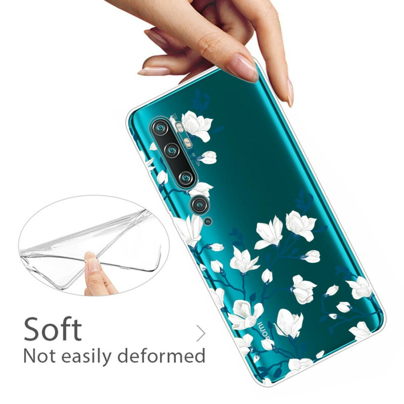 Xiaomi Mi Note 10 Case Valkoiset kukat