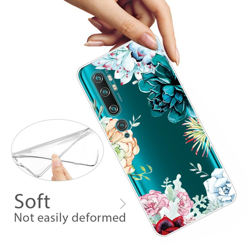 Xiaomi Mi Note 10 läpinäkyvä akvarelli kukka kotelo