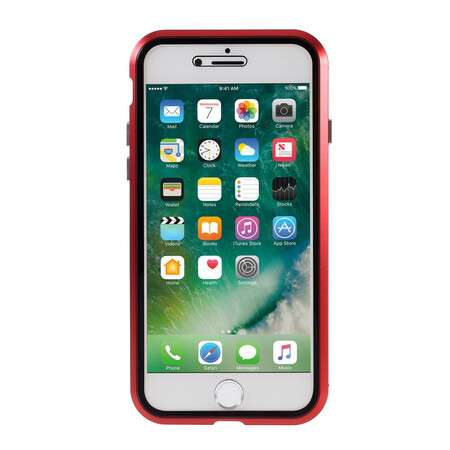 iPhone 8 / 7 metalli ja karkaistu lasi Kotelo