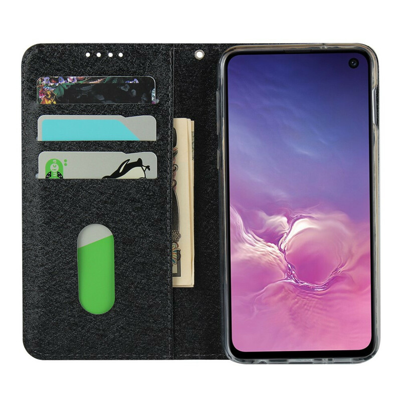 Flip Cover Samsung Galaxy S10e Pehmeä nahkatyyli hihnalla varustettuna