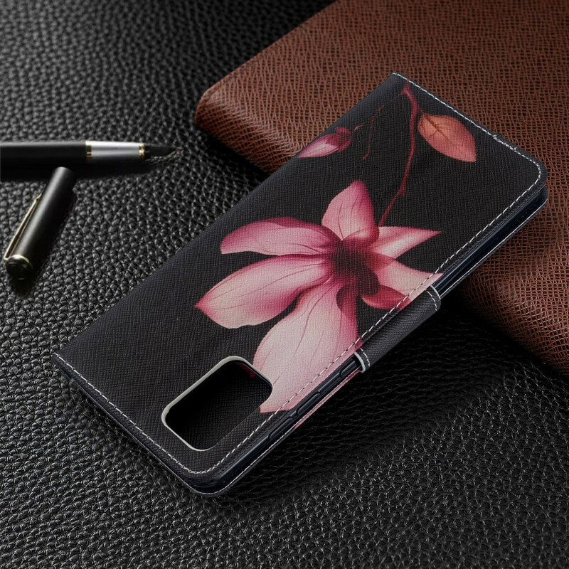 Samsung Galaxy A71 tapauksessa vaaleanpunainen kukka
