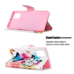 Samsung Galaxy A71 tapauksessa maalattu perhosia ja kukkia