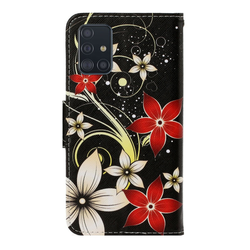 Kotelo Samsung Galaxy A71 värilliset kukat hihnalla