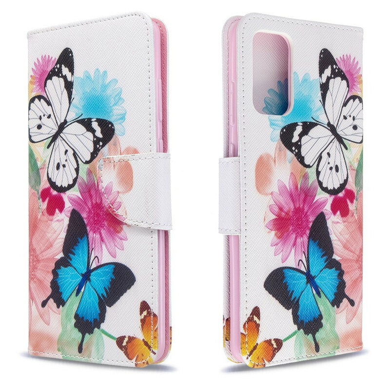Samsung Galaxy S20 Plus tapauksessa maalattu perhosia ja kukkia
