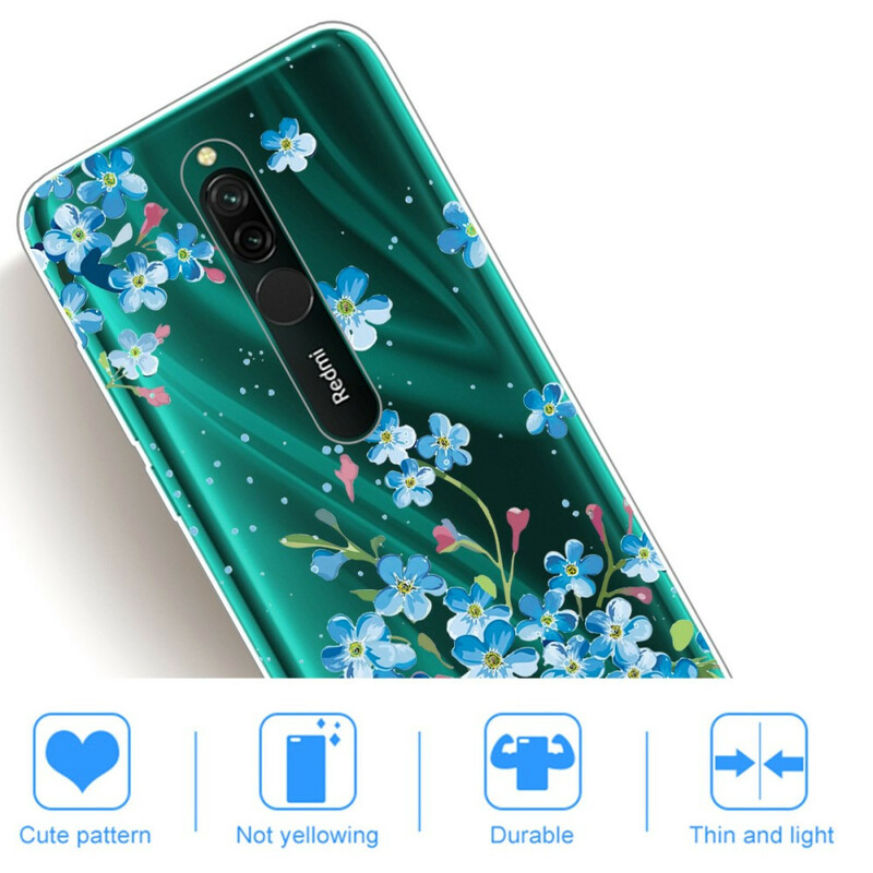 Xiaomi Redmi 8 sininen kukkakimppu tapauksessa