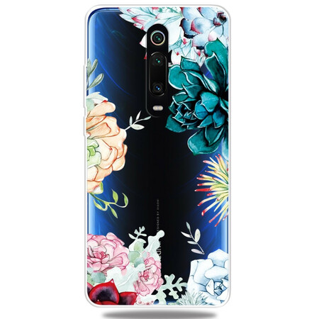 Xiaomi Mi 9T / Mi 9T Pro läpinäkyvä akvarelli kukka kotelo