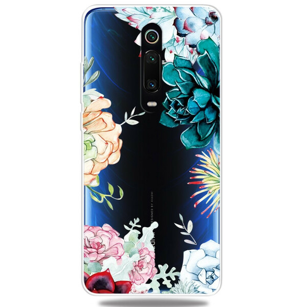 Xiaomi Mi 9T / Mi 9T Pro läpinäkyvä akvarelli kukka kotelo