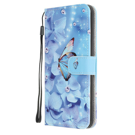 Kotelo Huawei P40 Lite E Diamond Perhoset hihnalla