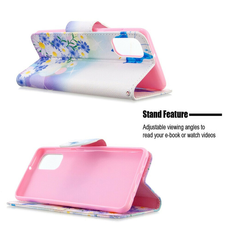 Samsung Galaxy A41 tapauksessa maalattu perhosia ja kukkia