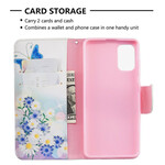 Samsung Galaxy A41 tapauksessa maalattu perhosia ja kukkia