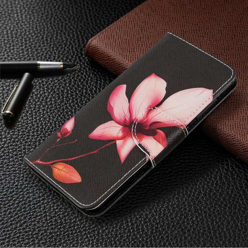 Samsung Galaxy A41 tapauksessa vaaleanpunainen kukka