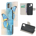 Samsung Galaxy A21s Butterfly Case sininen ja keltainen