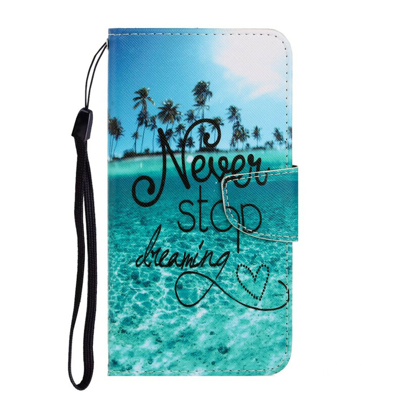 Samsung Galaxy A21s Never Stop Dreaming Case Navy hihnalla varustettuna