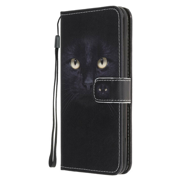 Huawei P40 Lite 5G Musta Cat Eye Kotelo hihnan kanssa