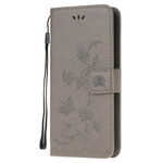 Samsung Galaxy S10 Lite tapauksessa perhosia ja kukkia hihnalla