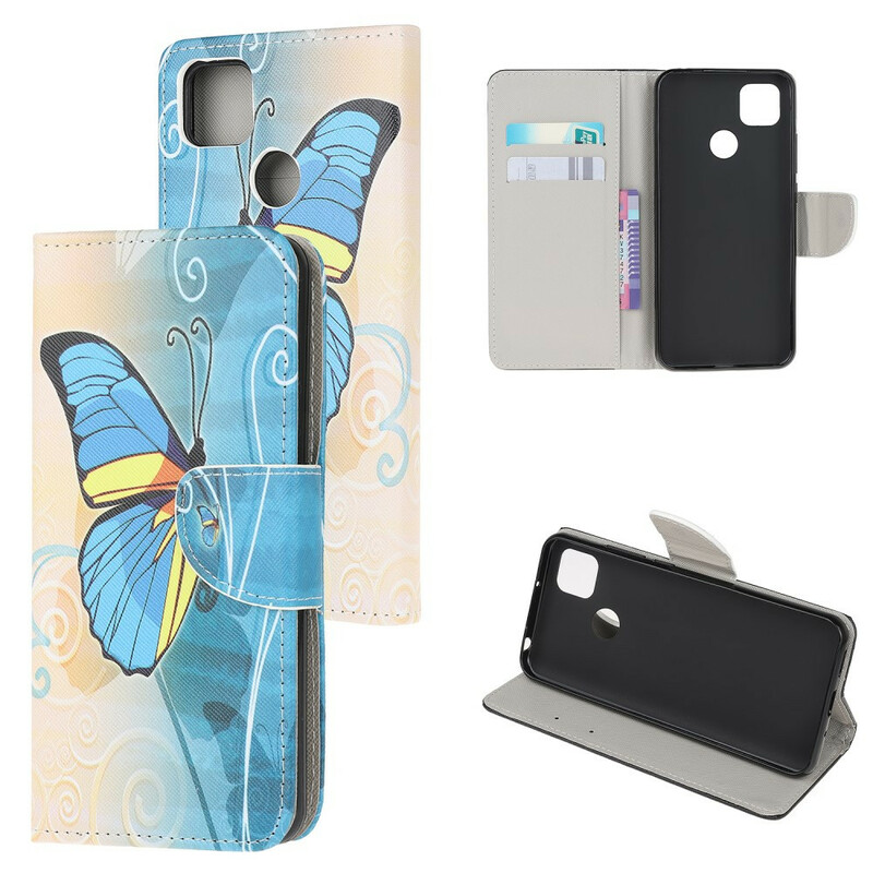 Xiaomi Redmi 9C Butterfly Case sininen ja keltainen