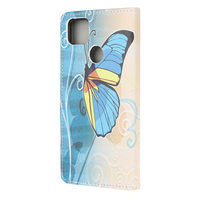 Xiaomi Redmi 9C Butterfly Case sininen ja keltainen