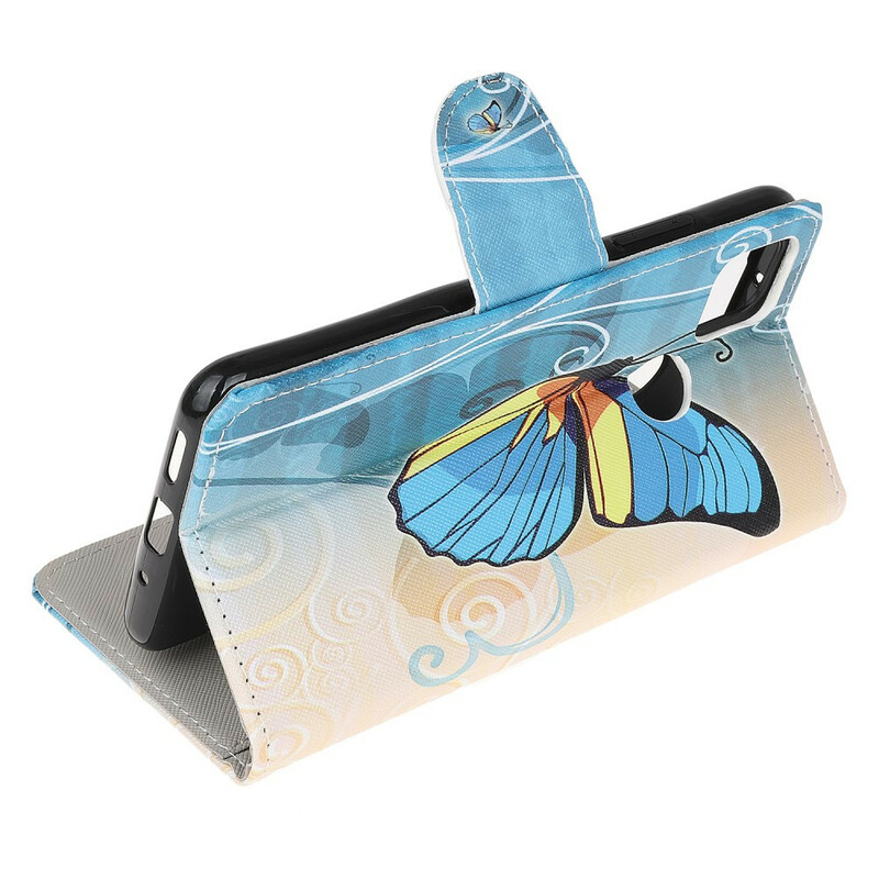 Xiaomi Redmi 9C Butterfly Case sininen ja keltainen