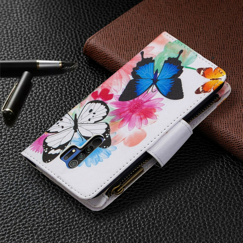 Xiaomi redmi 9 vetoketjullinen tasku perhoset