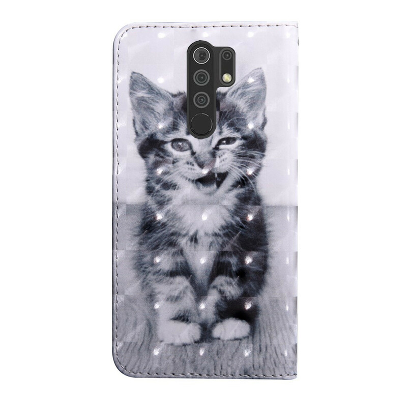 Xaiomi Redmi 9 Cat Case musta ja valkoinen