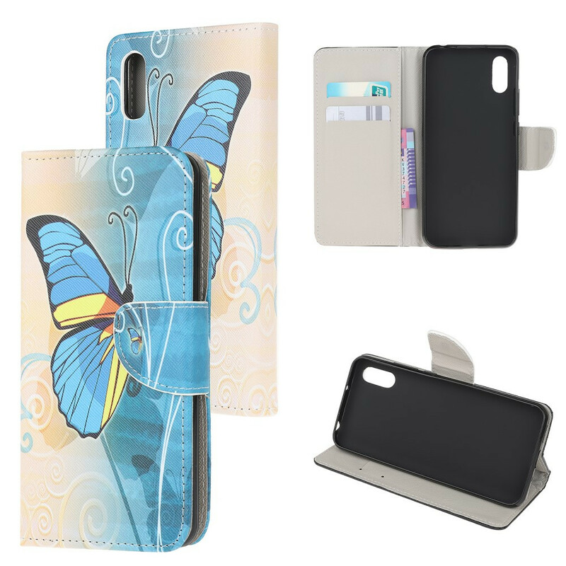 Xiaomi Redmi 9A Butterfly Case sininen ja keltainen