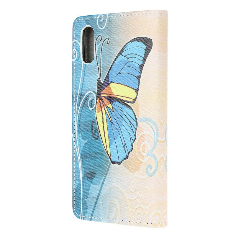 Xiaomi Redmi 9A Butterfly Case sininen ja keltainen