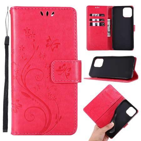 Kotelo iPhone 12 Pro Max Perhoset ja kukat Lanyard