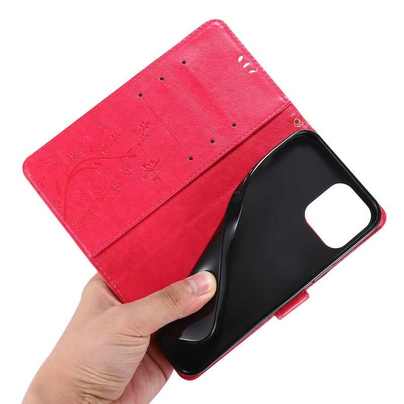 Kotelo iPhone 12 Pro Max Perhoset ja kukat Lanyard